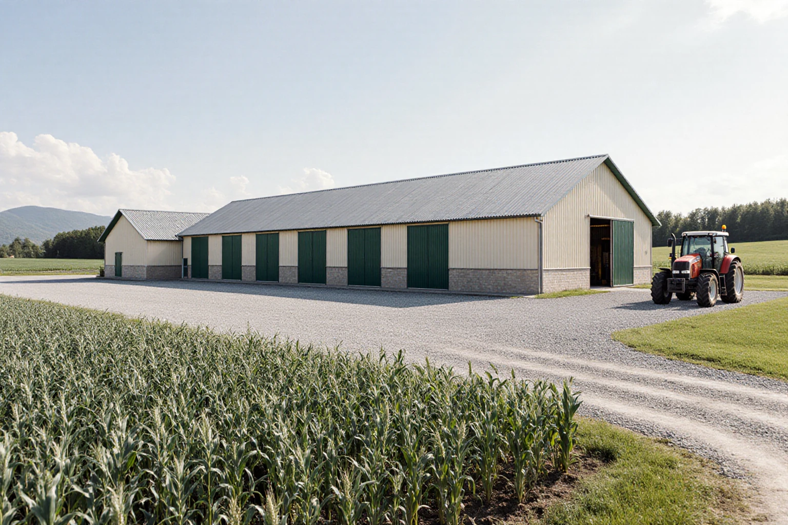 Agricultural buildings beside cultivated land in Slovakia