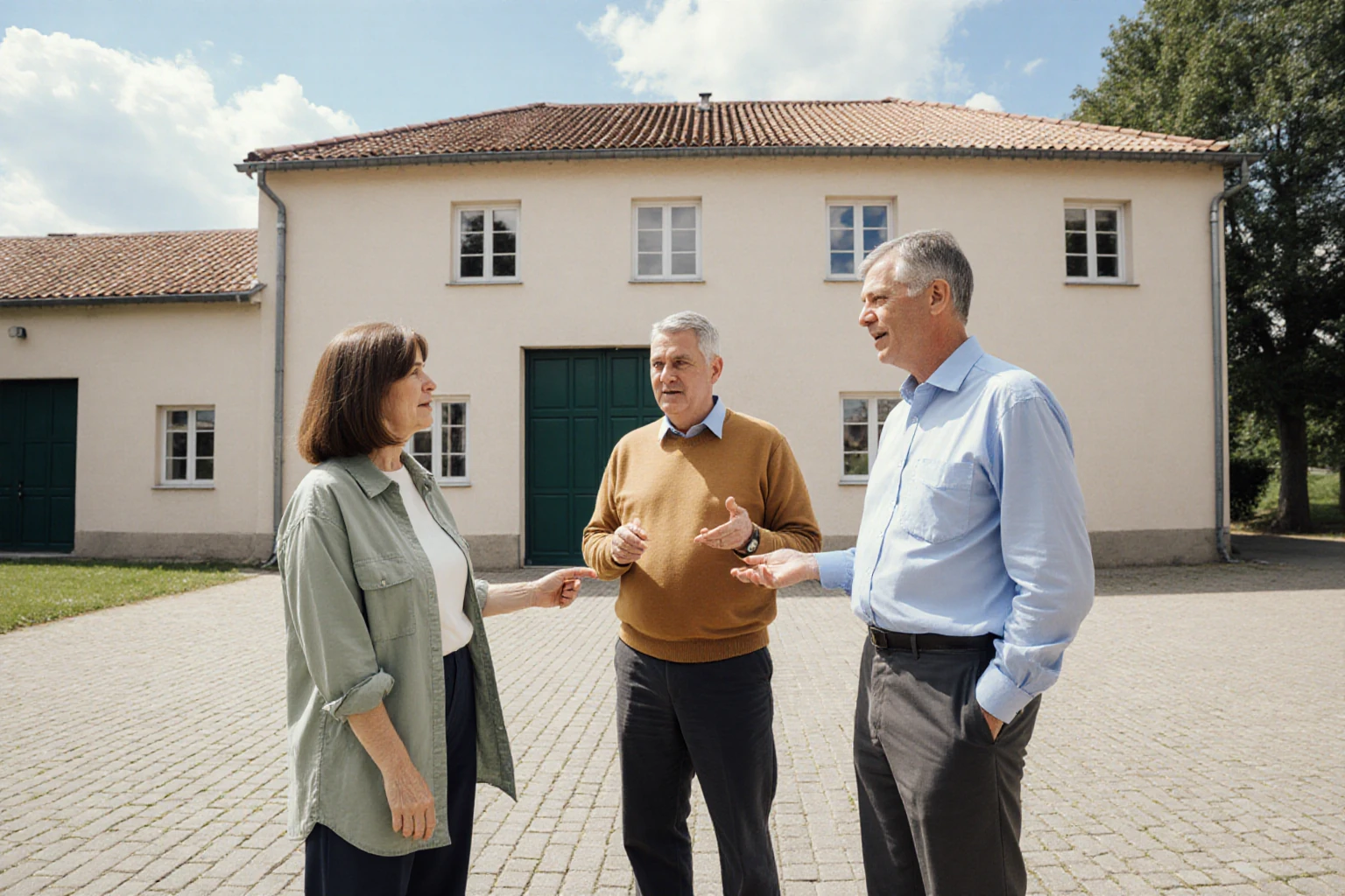 Three adults viewing a commercial property in Slovakia